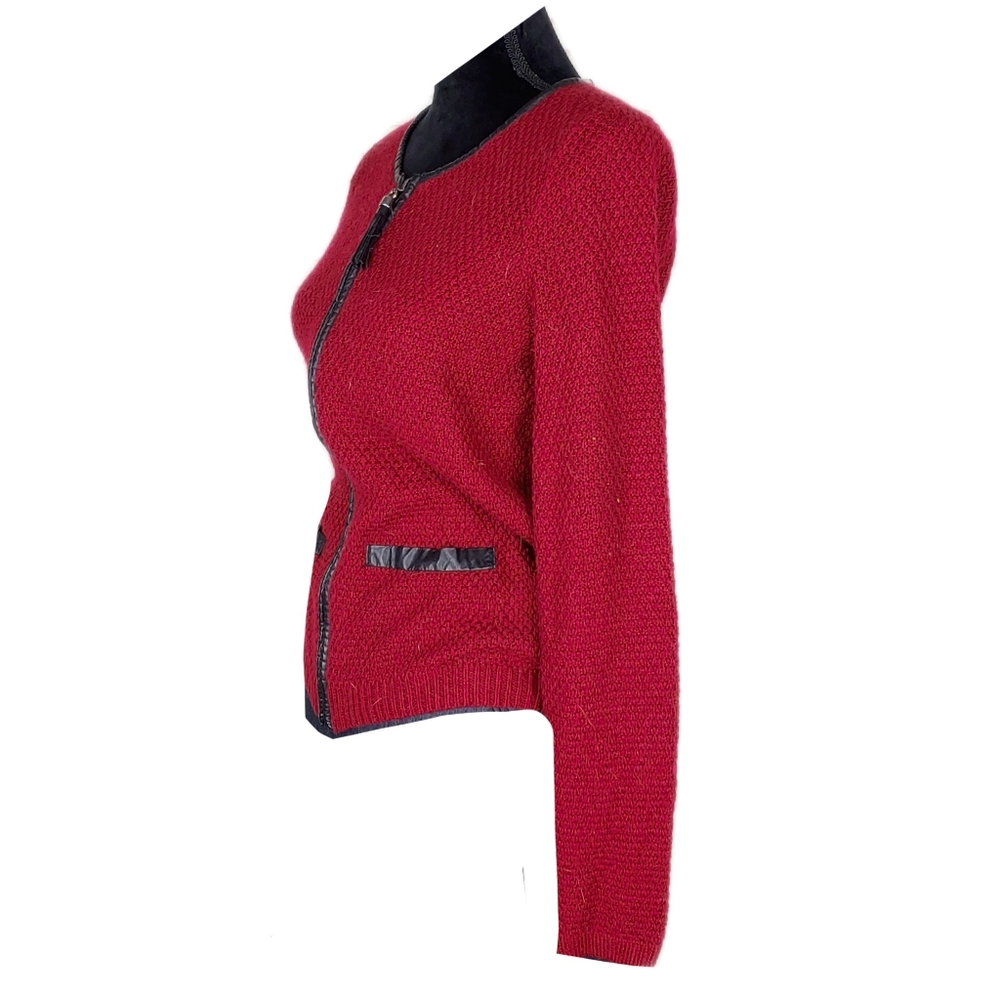 Tahari Womens M Maroon Merion Wool Blend Leather Accent Zip Jacket - Picture 4 of 6